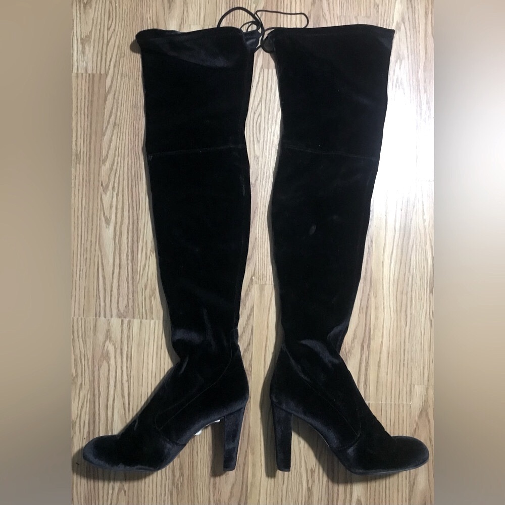 Stuart Weitzman Highland Black Suede & Leather Lined Boots Size 9 US $485 retail